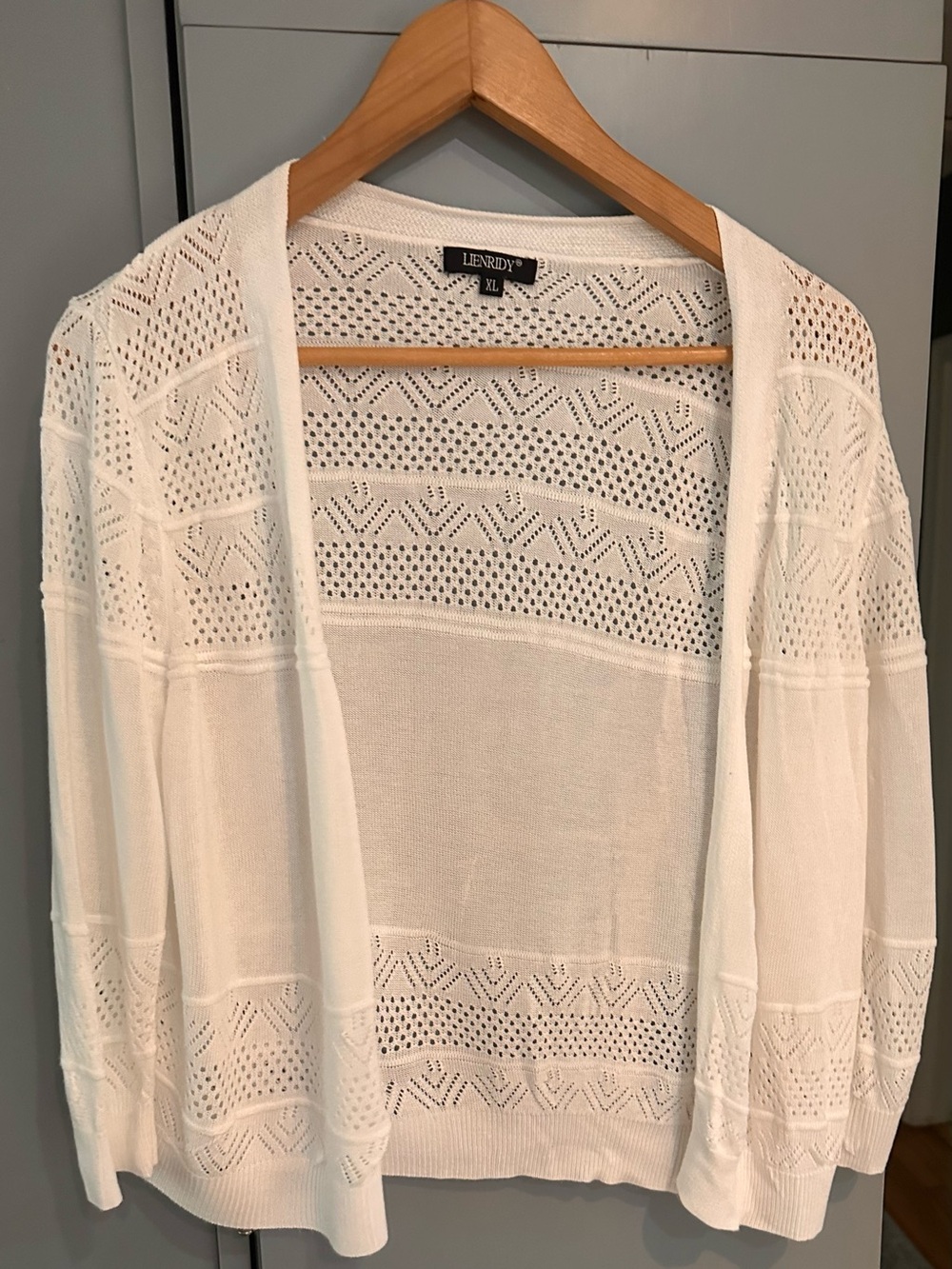 Linen & Co. Openwork White Knit Cardigan